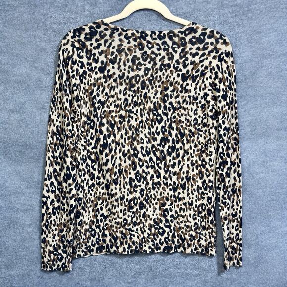 Animal Leopard Print Cardigan Sweater Long Sleeve L Lightweight Button Mob Wife - Picture 6 of 14